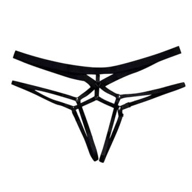 Imagem de OUFEIJIA Lingerie feminina sexy com corrente de renda aberta na virilha calcinha oca bandagem calcinha tanga feminina sem virilha calcinha transparente