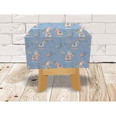 Imagem de Banquinho Estofado Puff De madeira Tecido Menino e Menina Hora de Dorm