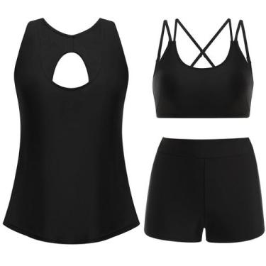 Imagem de Maiô AI'MAGE Tankinis para mulheres com shorts masculinos pretos M