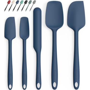 Imagem de Coukre Conjunto de 5 espátulas de silicone, resistente ao calor, silicone de grau alimentício, cabo reforçado estendido atualizado, seguro para lava-louças, para assar, cozinhar (azul escuro puro