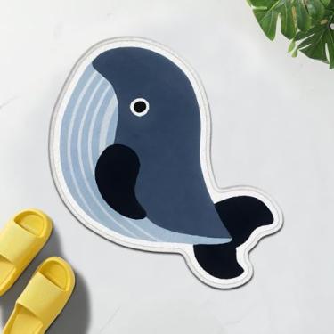 Imagem de TRYYN Tapete de banho de baleia, tapete antiderrapante com design de animais do oceano, tapetes macios e absorventes, capachos decorativos para amantes marinhos banheiro quarto banheira, presentes