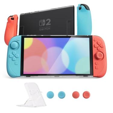 Imagem de PlayVital Ranger Protective Case for Nintendo Switch 2 with Stand | Ergonomic Anti-Slip Silicone Grips, Dockable Hard Shell, 4 Thumbstick Caps | Quick-Release-Joycon Full-Body Cover, Blue & Orange