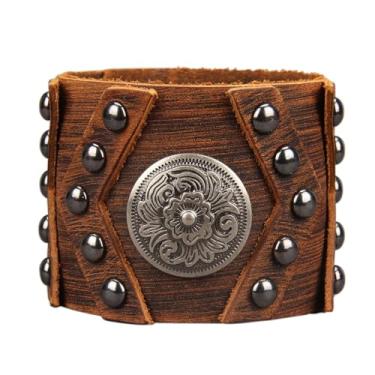 Imagem de JAOYU Pulseira de couro punk pulseira de couro gótico pulseira de rock pulseira de motociclista para homens braçadeira de couro preta joia feita à mão, Large, Couro sintético, Sem Pedra Preciosa