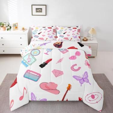 Imagem de Conjunto de cama moderno, para crianças, meninas, guitarra, borboleta, branco, para decoração de quarto de meninos, meninas, adolescentes, conjunto de edredom de música rock, instrumentos de guitarra