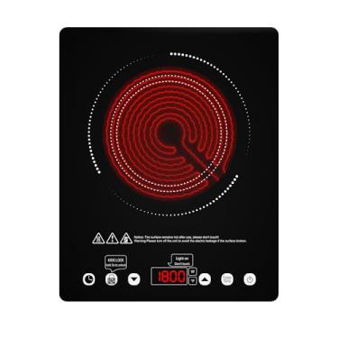 Imagem de Nafewin Fogão Elétrico De Queimador Único, Fogão Elétrico Portátil De 1800 W, Placa De Aquecimento Elétrica 110 V, Plugue Na Bancada, Trava De Segurança Para Crianças, Temporizador, 9 Níveis De Potê