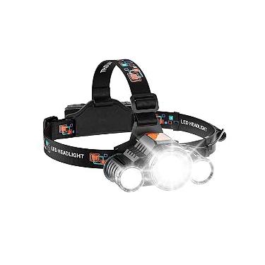 Imagem de Lanterna de Cabeça LED Recarregável, Triplo LED, 4 Modos de Iluminação, USB, 6h de Autonomia, Ajustável, para Camping, Corrida, Ciclismo