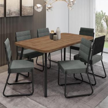 Imagem de Conjunto Sala de Jantar 6 Cadeiras Almería Carraro Nogal Grafite Preto