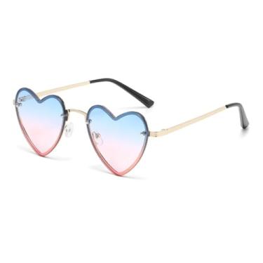 Imagem de HCPIHF Óculos de sol sem aro em metal com formato de coração, feminino, moderno, degradê, luxuoso, vintage, masculino, punk, UV400 (dourado, rosa, azul)
