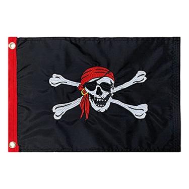 Imagem de FLAGWIN Chapéu bandana vermelha bandeira de barco pirata 30,5 x 45,7 cm, bandeiras de caveira Jolly Roger com ilhós de latão de nylon bordados, cores vivas e resistente ao desbotamento