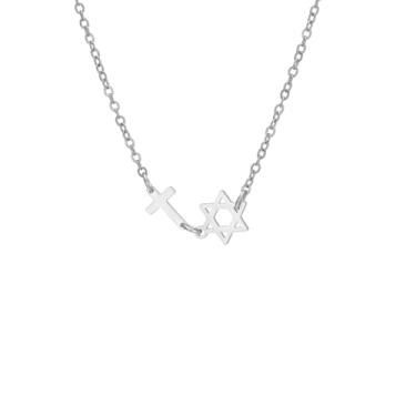 Imagem de Dreamtimes Colar com pingente de cruz de aço inoxidável com estrela de Davi, joias judaicas, colares hebraicos femininos, Medium, Aço inoxidável, Sem Pedra Preciosa