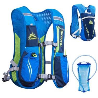 Imagem de YAPJEB Colete de corrida de hidratação 5L 5,5L mochila de água corrente ao ar livre pacote de hidratação para trilha, maratona, corrida, ciclismo, caminhada (01 azul (5,5 L) - com bexiga de água de