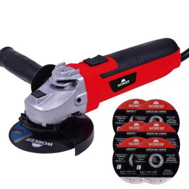 Imagem de Esmerilhadeira Angular 650W 4.1/2" 6 Discos de Corte Worker, 110V