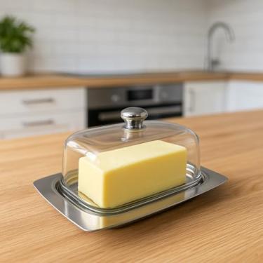Imagem de Porta Manteiga Manteigueira em Aço Inox com Tampa Acrílica para Cozinha Premium