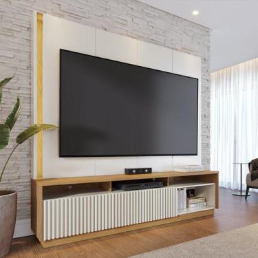 Imagem de Estante Ripado Home Theater para Tv até 75 Polegadas com Led 2 Portas 
