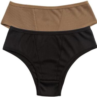 Imagem de Kit 2 Calcinha Canelada Feminina Confortável Lingerie Básica Forro Alg