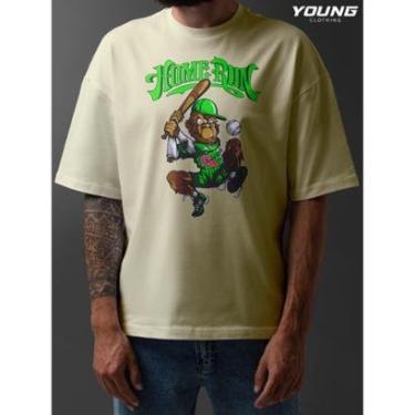 Imagem de Camiseta Oversized Monkey Baseball Streetwear Algodao Unissex Creme-Masculino