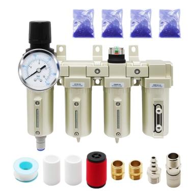 Imagem de Jecoupoon 1/5.1 cm e 3/10.2 cm NPT Sistema de secagem a gás de grau industrial 4 estágios, filtro coalescente, secador dessecante, drenagem automática, compatível com spray de tinta, cortador de