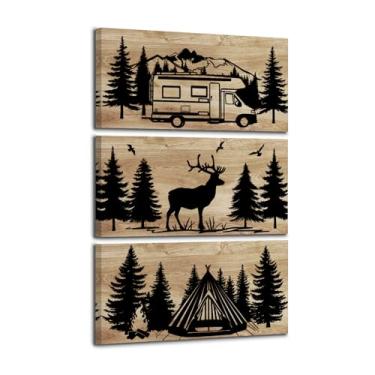 Imagem de HOMEOART Arte de parede de acampamento imagens de veado para decoração de cabana, decoração rústica de casa de banho de casa de banho, quarto, sala de estar, emoldurada, 20 x 40 cm x 3 peças