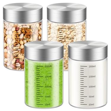 Imagem de CWHHRN Garrafas de suco de vidro de 227 g, pacote com 4 garrafas de vidro com tampas, sem BPA, vidro borossilicato, tampas à prova de vazamento para sucos, vitaminas, água infundida, armazenamento de