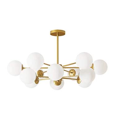 Imagem de LILINWAN Luminária de teto de montagem semiembutida com globo clássico, lustre Sputnik, vidro fosco branco, acabamento dourado, compatível com sala de estar, sala de jantar, quarto, 6, 8, 10, 12