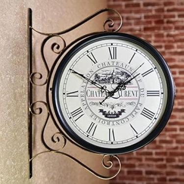 Imagem de Relógio De Parede Dupla Face Vintage Undr, Relógio Redondo, Relógio De Parede Dupla Face Estação De Trem De Ferro Forjado, Movimento Preciso, Decoração Pendurada Para Exterior & Ja, E
