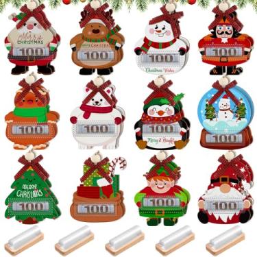 Imagem de Sinload Conjunto de 12 suportes de dinheiro de Natal para presente de madeira, porta-dinheiro, enfeites de Natal, protetor labial com contas de madeira, cartões de dinheiro de Natal para decoração
