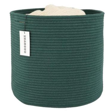 Imagem de Cesto de roupa suja XUANGUO 41x36cm Corda de algodão verde escuro