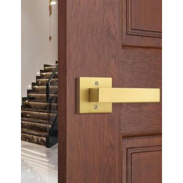 Imagem de Alavanca de porta Tinewa com acabamento em latão acetinado reversível