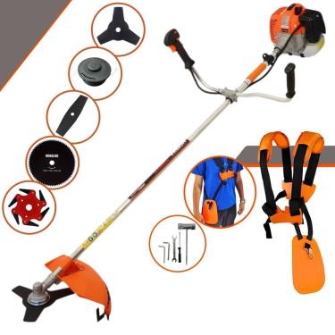 Imagem de Roçadeira Aparador de Grama Vulcan VR620-H À Gasolina Motor 2T 62cc 3HP Completa 5 Opções de Corte Com Facas 2 Pontas, 3 Pontas, 6 Pontas, 80 Dentes