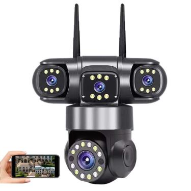 Imagem de Camera de Segurança 4 Lentes HD PTZ Wifi 360 Graus App Grava Voz Audio Microfone Sensor Movimento Visao Noturna