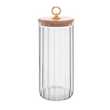 Imagem de Pote Porta Mantimentos de Vidro Canelado C/Tampa Hermética de Bambu e Puxador de Metal Classic 1,150 Litros Wolff