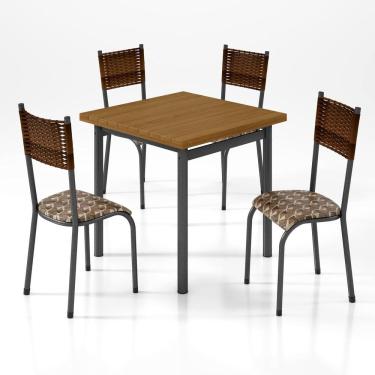 Imagem de Conjunto Sala de Jantar 4 Cadeiras Mesa 75x75cm Tampo Madeira Maciça Ripado Mariana Prata/Freijó