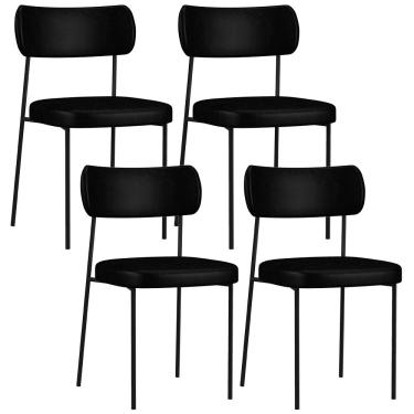 Imagem de Kit 04 Cadeiras Decorativas Estofadas Para Sala de Jantar Melina F01 Couríssimo Preto - Lyam Decor