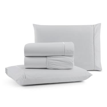 Imagem de Jogo Cama Lençol Bali Queen Percal 180 Fios 100% Algodão Ponto Palito 4 Peças - Cinza