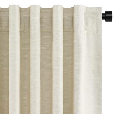 Imagem de Topfinel Cortinas blackout longas de 137 cm para janela pequena, cor creme, cortinas curtas personalizadas para sala de estar, quarto, cortinas de linho com isolamento térmico, café, 2 painéis (L52 x