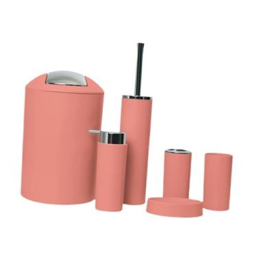 Imagem de AFXGUSD Conjunto de 6 acessórios para banheiro, saboneteira fácil de limpar para uso doméstico e apartamento, Laranja Morandi