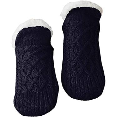 Imagem de Pantufa de interior de veludo térmico para mulheres e meias antiderrapantes meias térmicas para uso interno, Azul-marinho, Large(6 Pairs)