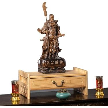 Imagem de Mesa De Meditação Altar Com Armazenamento Mesa Puja Com Gaveta Mesa De Altar Wiccano Com Armazenamento Mesa De Santuário De Bambu Para Falecido Chá Budista Casa Espiritua, Beige, Size S