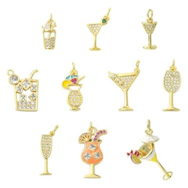 Imagem de UR URLIFEHALL 10 peças, 10 estilos, pingentes de bebida de zircônia cúbica, dourados, coquetéis, sucos de frutas, para fazer você mesmo, pulseira, colar, brincos, artesanato, joias
