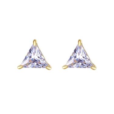 Imagem de Efashion Mini brincos de prata esterlina 925 banhados a ouro 14K simples com zircônia triangular, Medium, Ouro amarelo, Zircônia