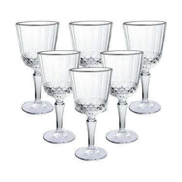 Imagem de Jogo C/6 Taças de Vidro 300ml Classic Transparente C/ Borda Prata P/ Bebidas e Drinks