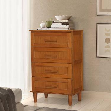 Imagem de Cômoda Madeira Maciça Vintage Chicago 4 Gavetas Castanho