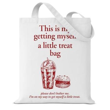 Imagem de Sacola de lona engraçada para mulheres Getting Myself a Little Treat Bolsa de ombro reutilizável para compras, viagens, trabalho, Branco, Large