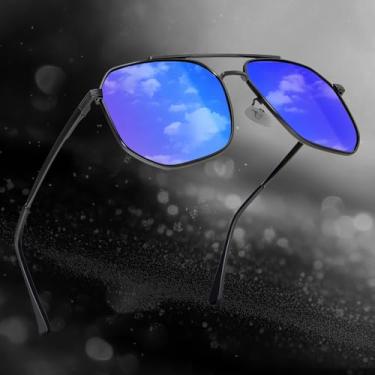 Imagem de Óculos de sol aviador polarizados para homens e mulheres, óculos de sol masculino com armação de metal polarizado para dirigir e pescar, Azul escuro