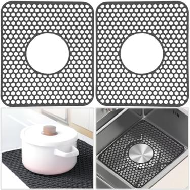 Imagem de HvOvMvE Protetores de pia de silicone para pia de cozinha - Tapete antiderrapante resistente ao calor, para casa de fazenda de aço inoxidável, protege e amortece sua pia (cinza escuro, 1 peça)