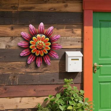 Imagem de Decoração de parede de flor de metal para cerca de jardim ao ar livre, arte de parede de metal floral durável com cores vivas, escultura de decoração de casa para pátio, quintal e jardim