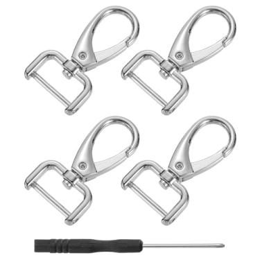 Imagem de 4 ganchos de fecho giratório, anel D de 19 mm (0,75 polegadas) gancho de pressão destacável gancho de metal lagosta com chave de fenda para porta-chaves, artesanato, prata