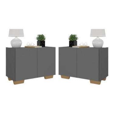 Imagem de Kit 2 Mesas De Cabeceira 2 Portas E Pés Grafite natural - MULTIMOVEIS