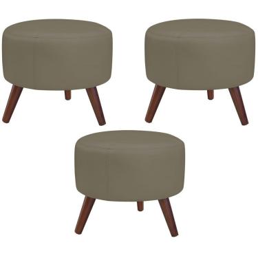 Imagem de Kit 03 Puffs Decorativos Redondo Couro Fendi