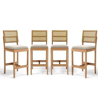 Imagem de Kit Com 4 Banqueta Milena Madeira Maciça Assento Estofado Encosto De T